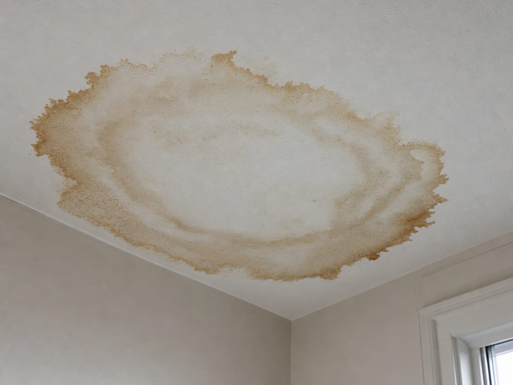 Ceiling water stain that should be traced and corrected before repainting
