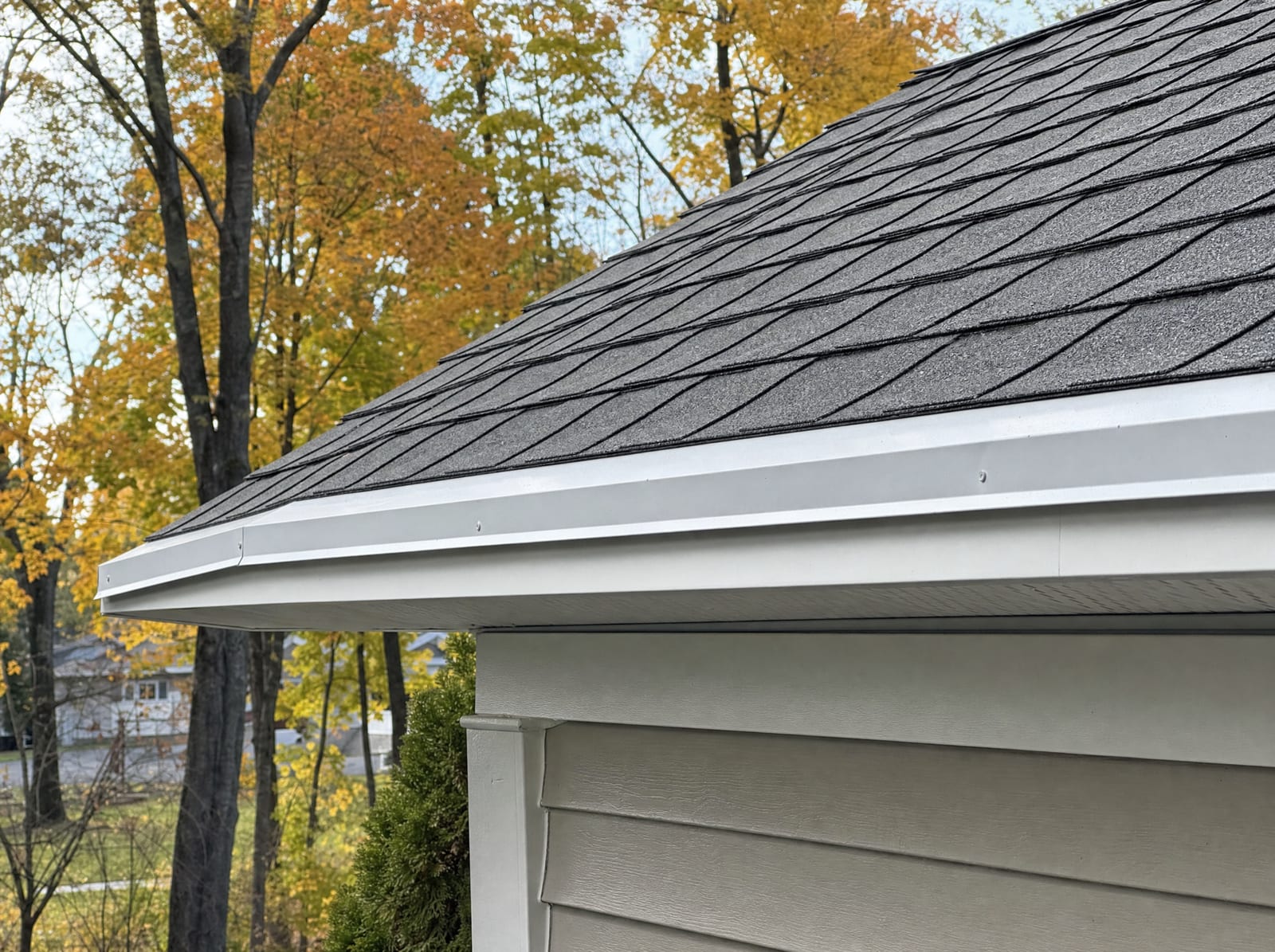 Drip edge and starter course detail at the eave of a Connecticut roof